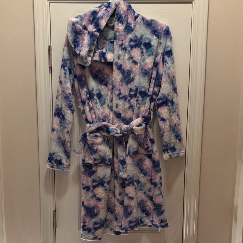 Lands' End Girls Fleece Pastel Tie-Dye Hooded Robe